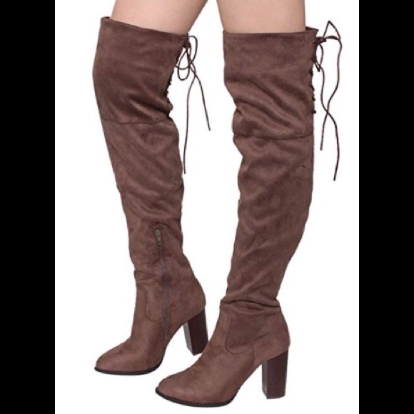 LAST 1❤️STYLISH BROWN SUEDE OVER THE KNEE BOOTS - Picture 2 of 5